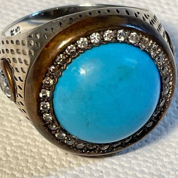 Turquoise and Zircon Stone Turkish Handmade Jewelry 925 Sterling Silver 8+ - Picture 3 of 12